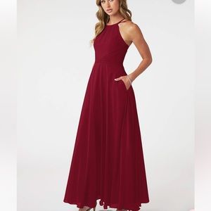 Azazie Melinda A-Line Pleated Chiffon Floor-Length Dress Burgundy